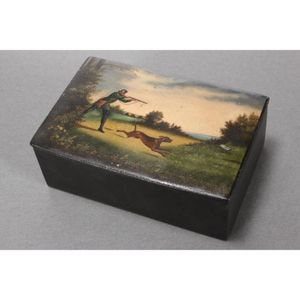 Georgian hand painted papier mache box and cover, of…