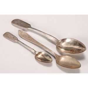 Two Russian silver spoons, marked 84, the larger marked St…