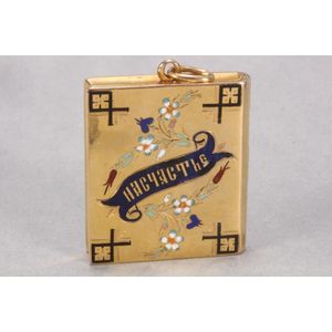 Russian 14ct gold 'Good Luck' book pendant, stamped verso, of…