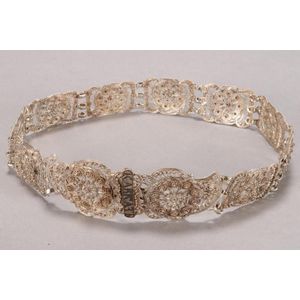 Russian Caucasian filigree silver belt, late 19th century, each…