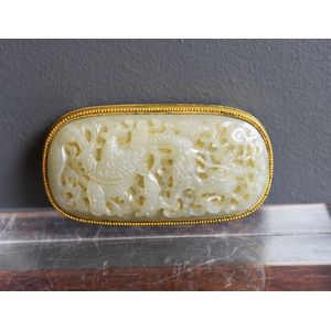 Carved Jade Belt Buckle with Gold Mount - Jade - Oriental