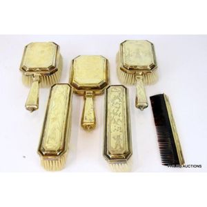 A George V sterling silver-gilt Six-Piece dressing table set,…