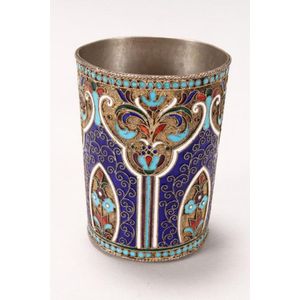 Russian enamel cup, marked 84, maker H3, Moscow, 1908-1926, of…