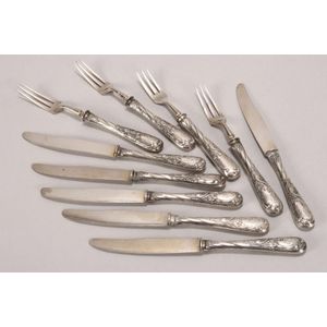 Part set of Russian silver knives and forks, marked 84 to…