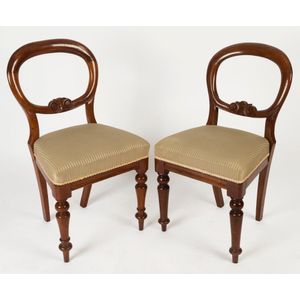 Pair of high back dining chairs with maroon fleur de lys upholstery