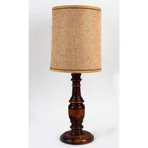 A vintage Australian pokerwork table lamp and shade, early 20th…