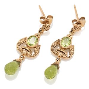 9ct Gold Peridot Earrings with Briolette Drops - Earrings - Jewellery