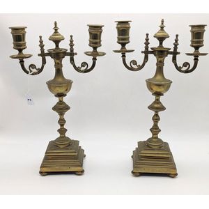 Antique 19thC Gothic Candlesticks with Lions, Mixed Metal, Gilded