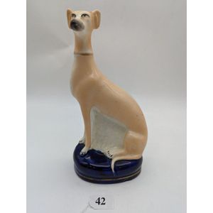 Greyhound on Blue Cushion Figurine - Staffordshire - Ceramics