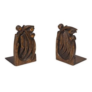 A pair of bookends, carved oak with gumnuts & leaves, circa…