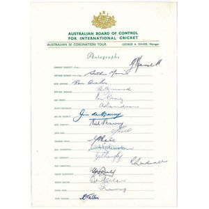 1953 Australian Team, official team sheet with 17 signatures&hellip;