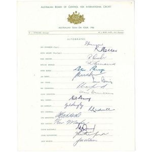 1956 Australian Team, official team sheet with 17 signatures…