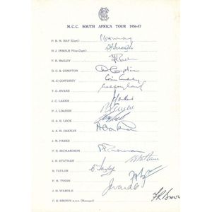 1956-57 England Team to South Africa, official team sheet with…
