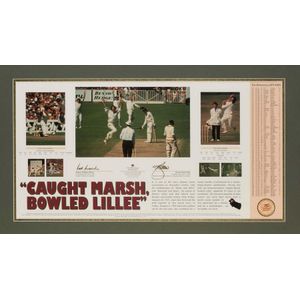 Caught Marsh, Bowled Lillee, lithographed print signed by Rod…