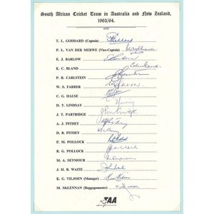 1963-64 South African tour of Australia & NZ, official team…
