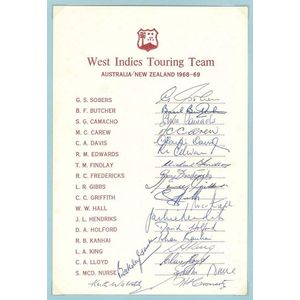 West Indies: 1968-69 tour to Australia/NZ, official team sheet&hellip;