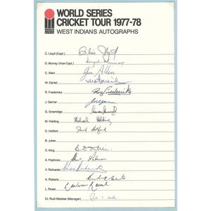 1977-78 West Indies team, WSC team sheet with 15 signatures&hellip;