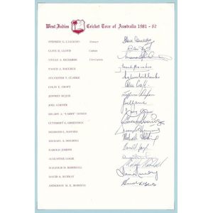 West Indies: Team sheets (6) for 1981-82 tour of Australia,…