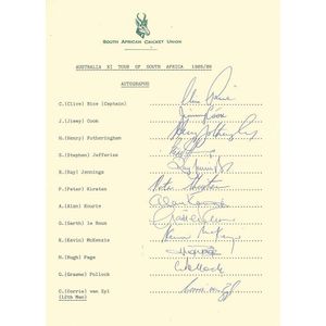 South Africa: Team sheets (5) for 1985-86 v Australia XI, 1991…