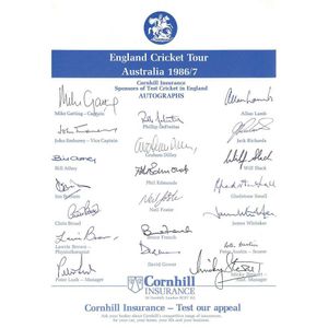 England: Team sheets (5) for 1986-87 tour to Australia, 1986 v&hellip;