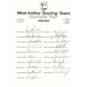 West Indies: Team sheets (4) for 1988-89 tour of Australia,&hellip;