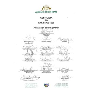 1998 Australian Team to Pakistan, official team sheet with 19…