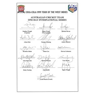 1999 Australian Team to West Indies, official team sheet for…
