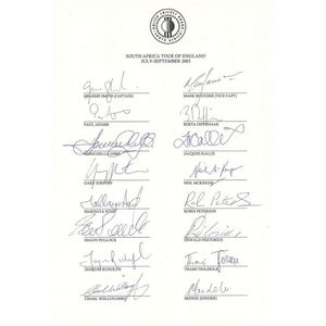 South Africa: Team sheets (6) for 2003 tour of England, 2003…