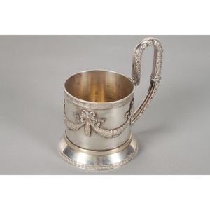 Russian silver tea cup holder, of cylindrical form, with loop…