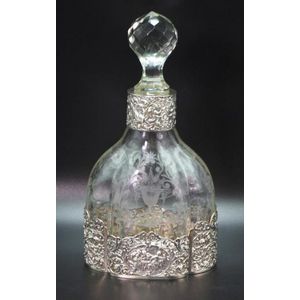 Good Dutch silver and etched glass decanter, with ornate…