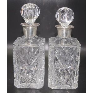 Pair sterling silver & crystal spirit decanters, each with…