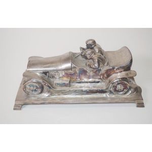 Good vintage silver plate racing car cigar box, in form of…