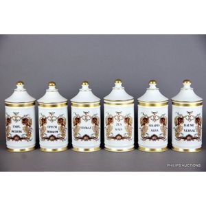 A set of six porcelain apothecary jars, second half 20th…