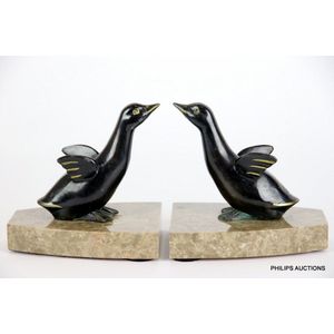 A pair of cold painted spelter penguin bookends, circa 1930s,…