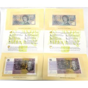 Two Australian 1992 $5 paper & polymer decimal banknotes, first…
