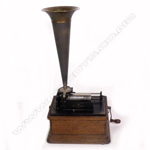 An Edison cylinder 'Gem' phonograph, oak case, the lid with…