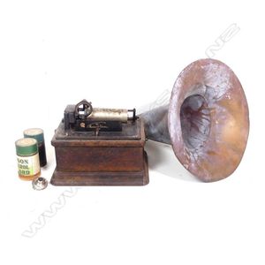 An Edison cylinder 'Fireside' phonograph', no lid, attention…