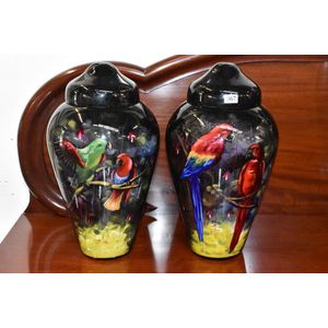 A stunning pair of apothecary glass jars with reverse hand…