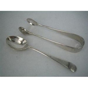 Five Australian silver teaspoons and a pair of sugar tongs, Old…