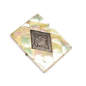 Victorian mother of pearl and silver card case, dimensions 11…