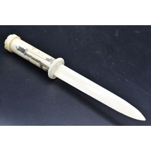 Bone scrimshaw style Sailors knife with needle handle box with…