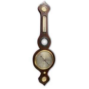 19th century English barometer, in mahogany, of banjo form,…