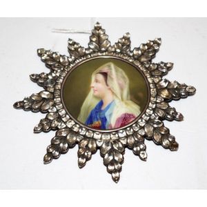 Vintage painted portrait miniature central portrait of a woman…