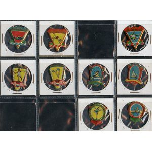 1956 Melbourne: All-different tin badges for the Games. (Qty 9)