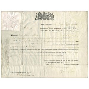 Convicts: 1845 Convict Pardon, parchment (35 x 27 cm), [Royal…