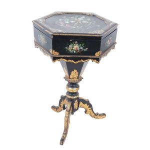 Work table mid 19th century, hand painted papier mache, with…