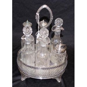 Antique six bottle cruet set & stand including 6 crystal…