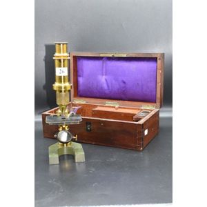 Victorian brass and cast iron microscope with two lenses in…