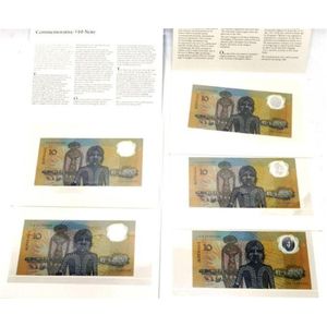 Five Australian commemorative 1988 $10 note in consecutive…