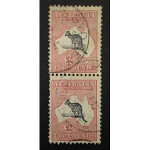 Joined pair of Australia £2 kangaroo stamps CofA watermark, used